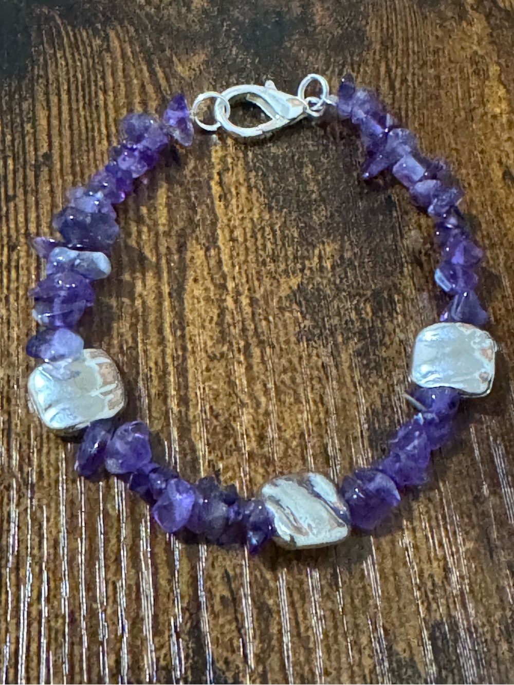 Artisan Purple Amethyst Chip Bracelet with Silver Accents